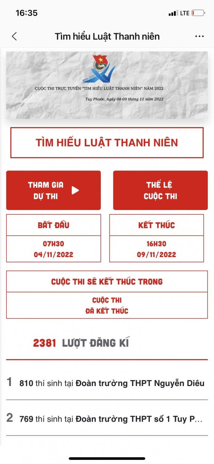 Tuy Phước: Cuộc thi trực tuyến “Tìm hiểu Luật Thanh niên” – Hưởng ứng Ngày Pháp luật Việt Nam (9/11)